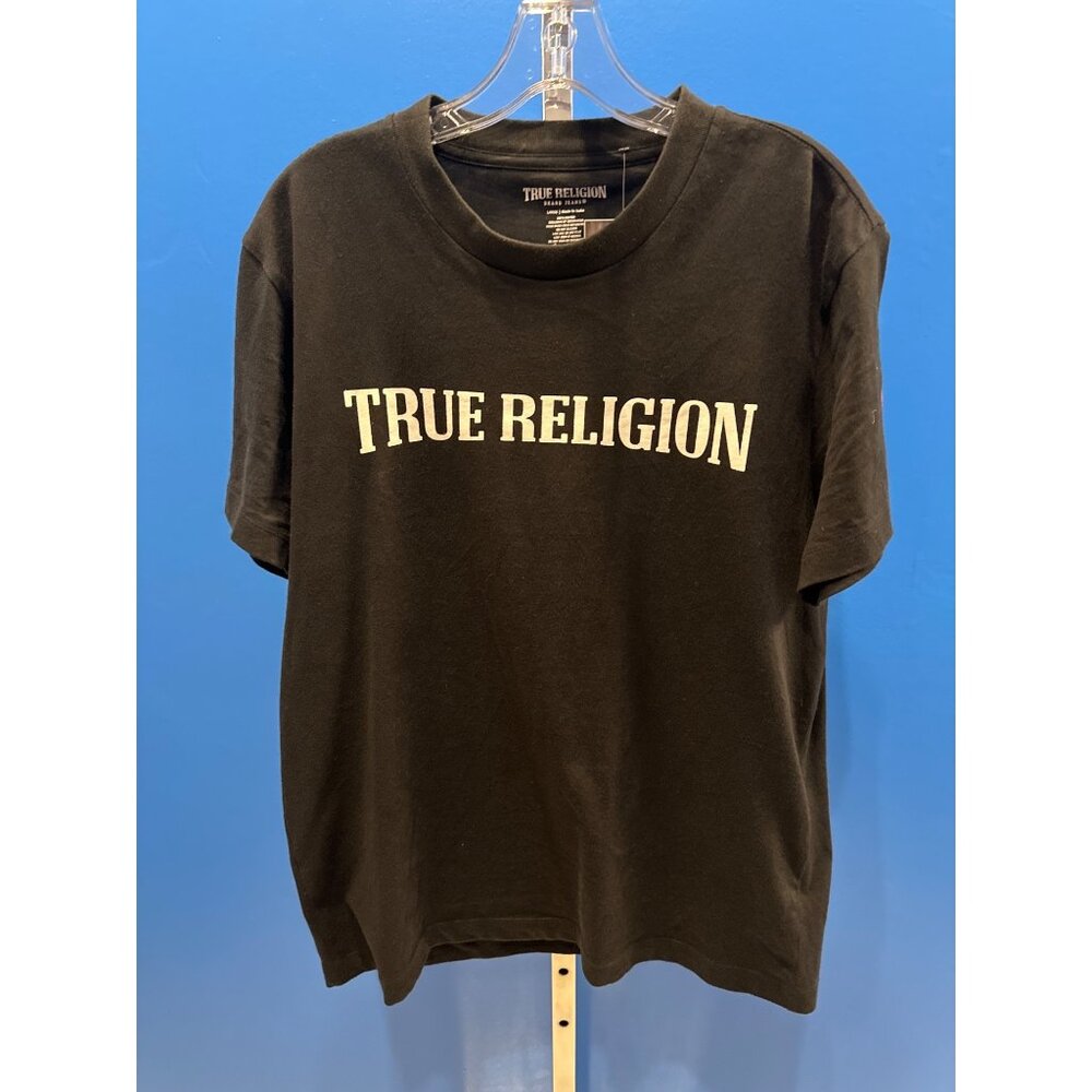 True Religion Mens Black Graphic T-Shirt Large 100% Cotton Fashion For The Sense